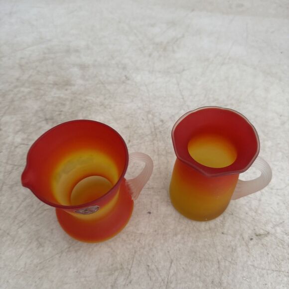 Pilgrim Pitcher / Creamer Set Peachblow Satin Glass Hand Blown Mid-Century - Picture 5 of 12